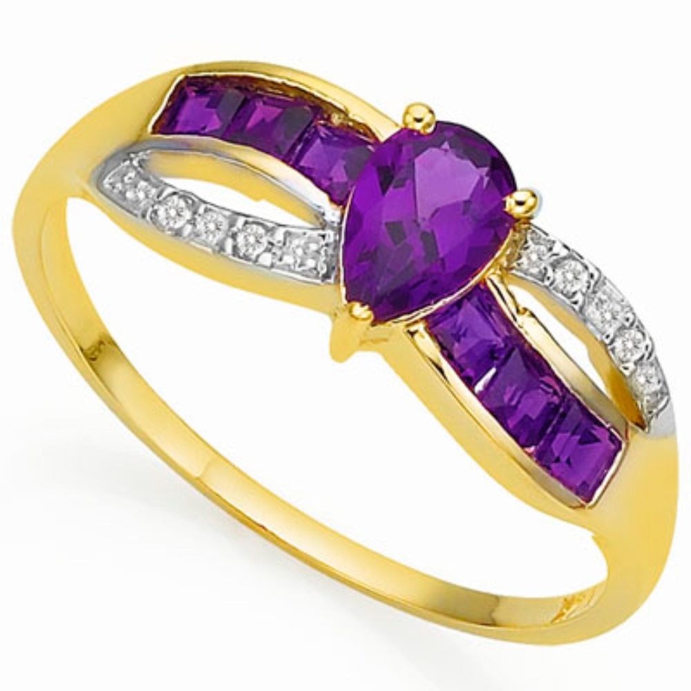 Ring 3/5 Ct Amethyst/Diamond Gold Clad 0.925